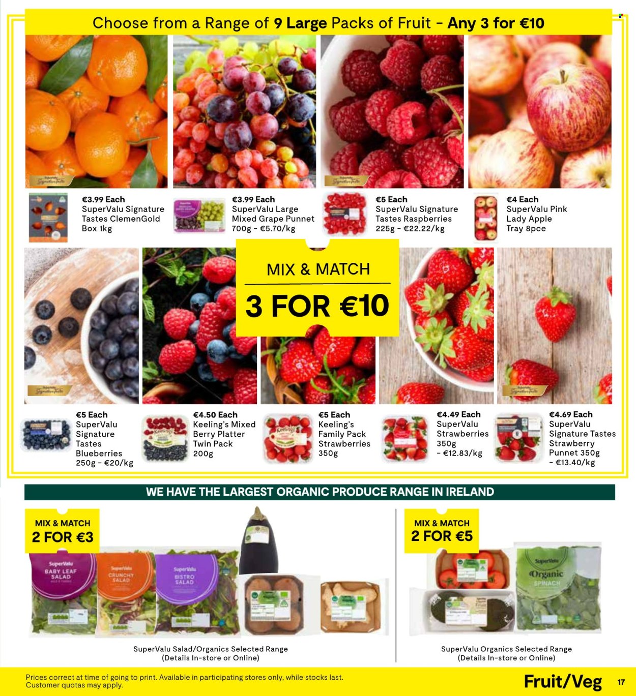 thumbnail - SuperValu offer  - 18.04.2024 - 01.05.2024 - Sales products - salad, blueberries, raspberries, strawberries, Pink Lady. Page 19.