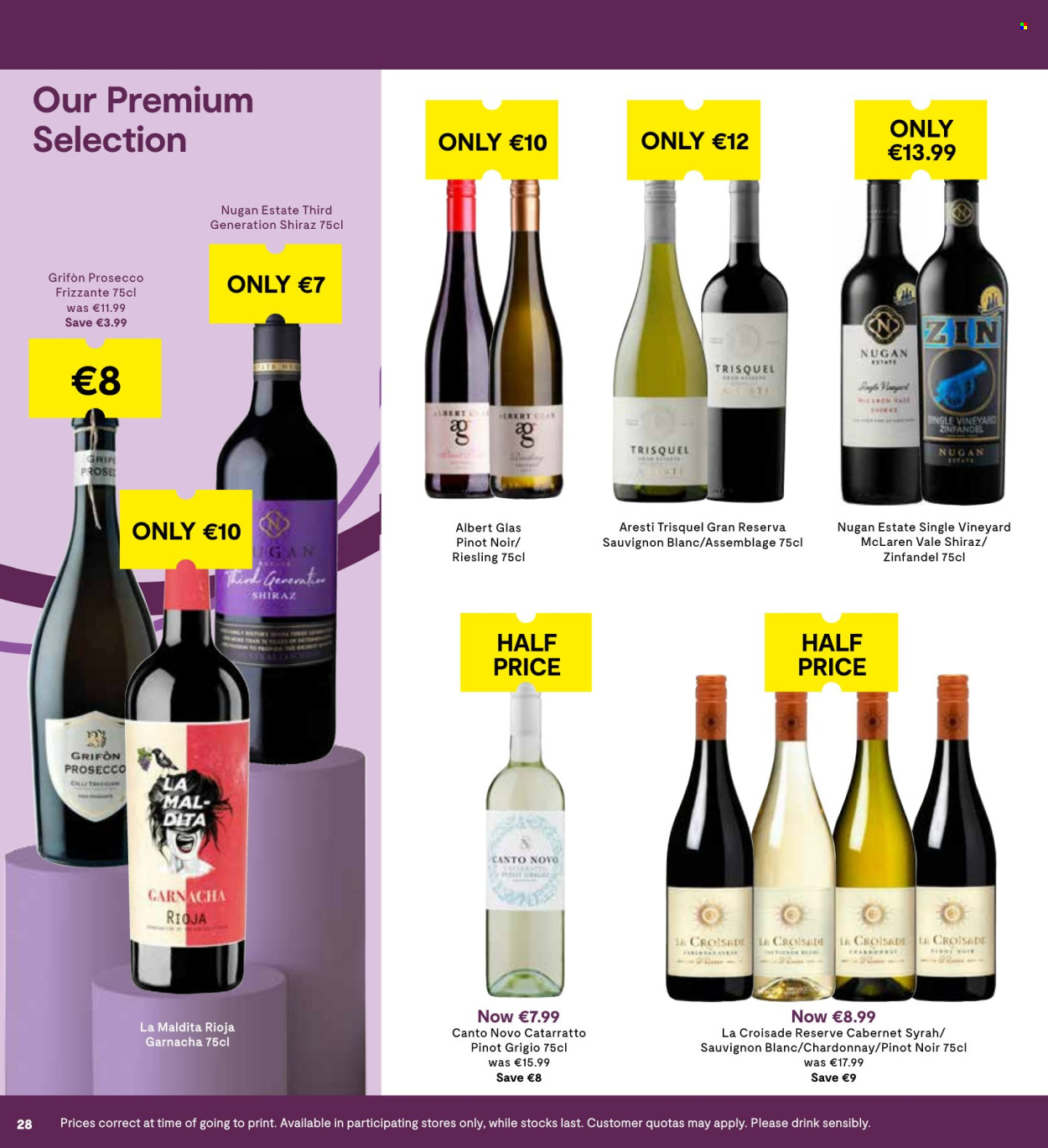 thumbnail - SuperValu offer  - 18.04.2024 - 01.05.2024 - Sales products - red wine, Riesling, sparkling wine, white wine, prosecco, Chardonnay, wine, Pinot Noir, alcohol, Syrah, Shiraz, Grenache, Pinot Grigio, Sauvignon Blanc. Page 30.