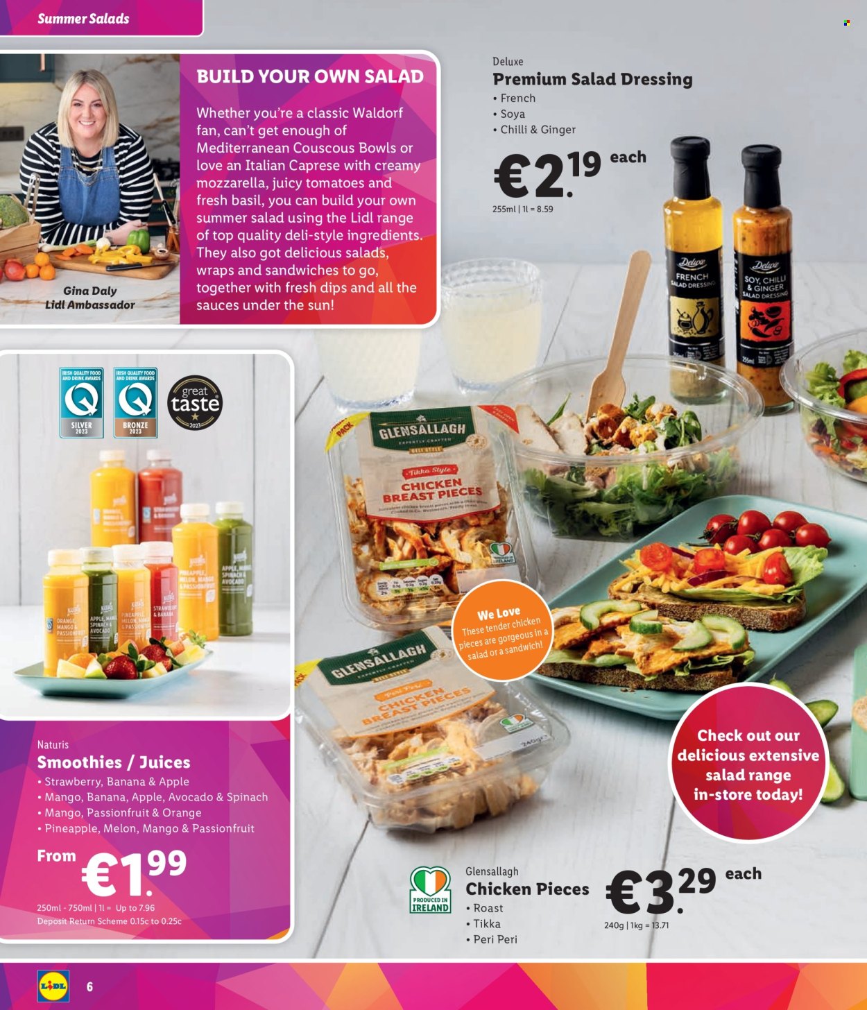 thumbnail - Lidl offer  - Sales products - wraps, avocado, pineapple, melons, sandwich, roast, mozzarella, cheese, couscous, basil, salad dressing, dressing, juice, smoothie, Tikka. Page 6.