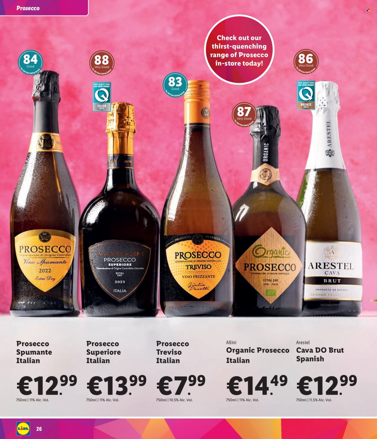 thumbnail - Lidl offer  - Sales products - sparkling wine, spumante, prosecco, organic prosecco, alcohol, Cava. Page 26.