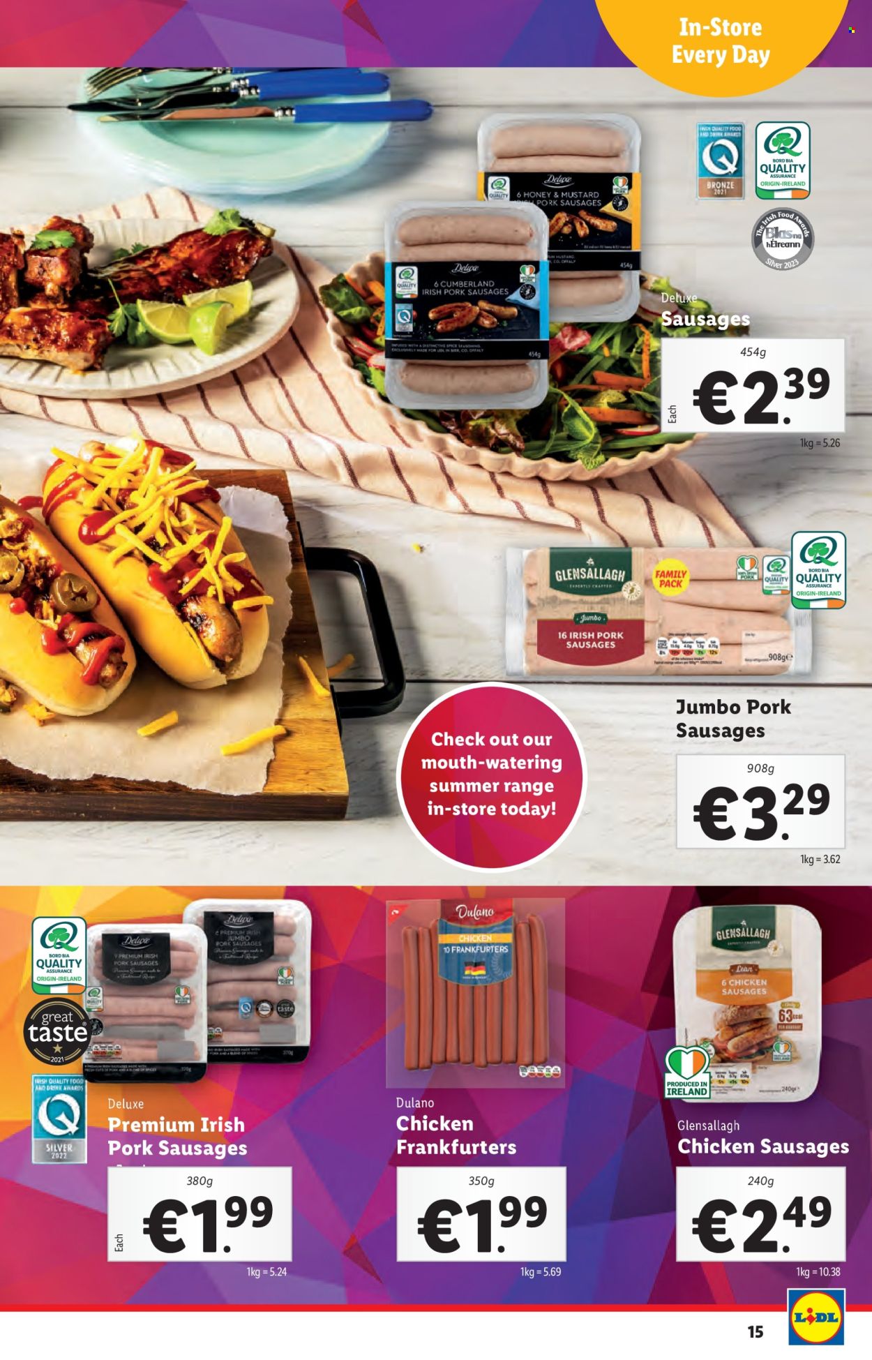 thumbnail - Lidl offer  - 02.05.2024 - 08.05.2024 - Sales products - sausage, pork sausage, chicken sausage, chicken frankfurters, frankfurters, spice, flowers. Page 15.