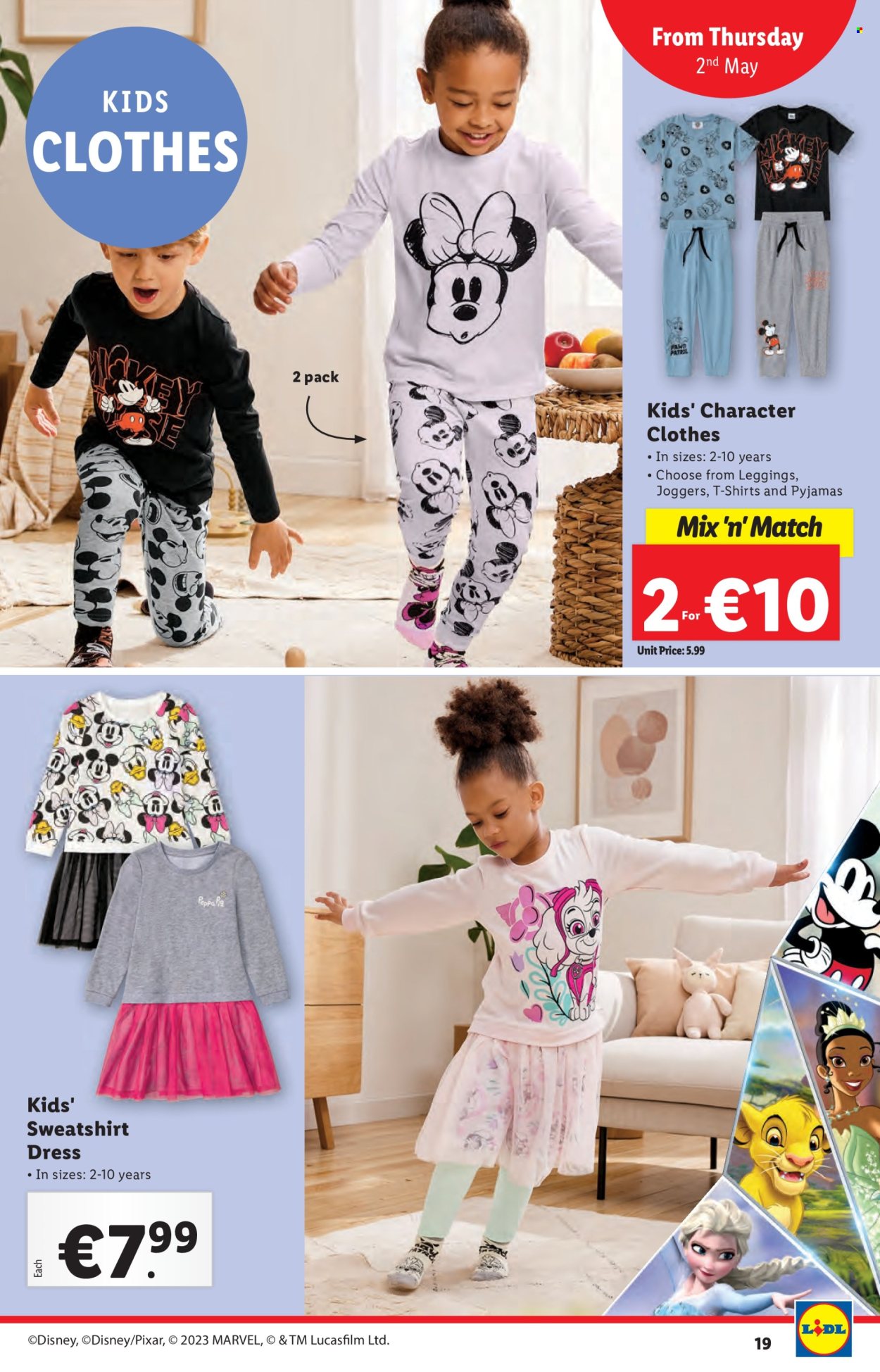 thumbnail - Lidl offer  - 02.05.2024 - 08.05.2024 - Sales products - Peppa Pig, Disney, Marvel, dress, t-shirt, sweatshirt, joggers, leggings, pajamas. Page 19.