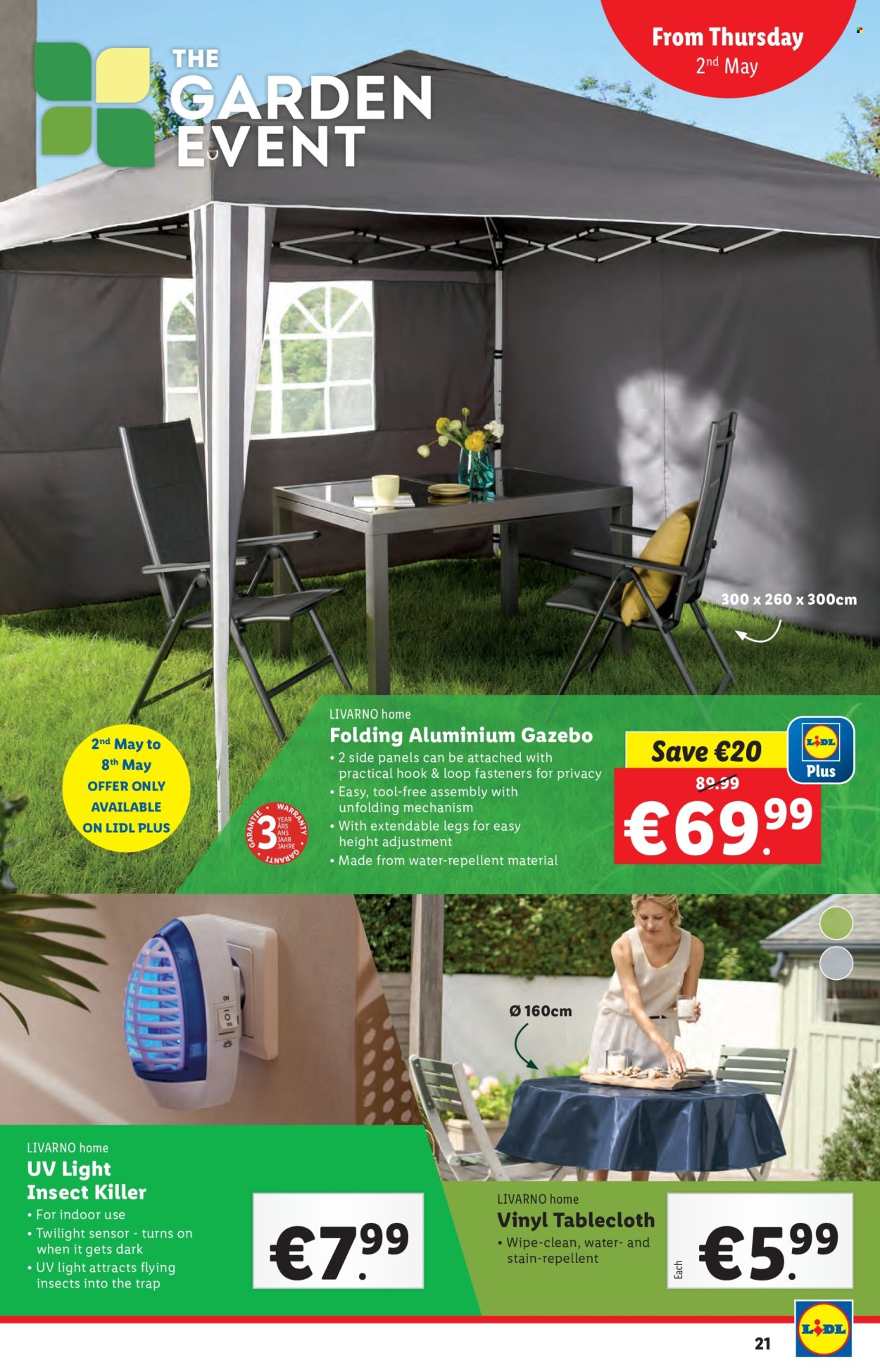 thumbnail - Lidl offer  - 02.05.2024 - 08.05.2024 - Sales products - repellent, insect killer, tablecloth, gazebo. Page 21.
