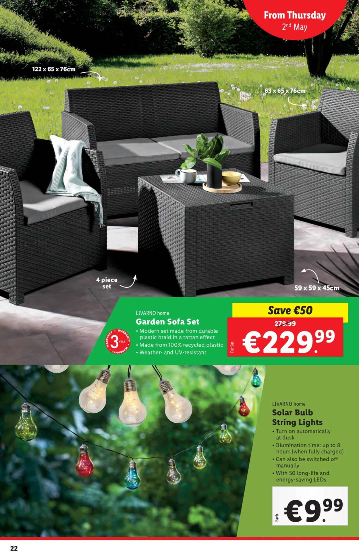 thumbnail - Lidl offer  - 02.05.2024 - 08.05.2024 - Sales products - sofa, seating set, string lights. Page 22.