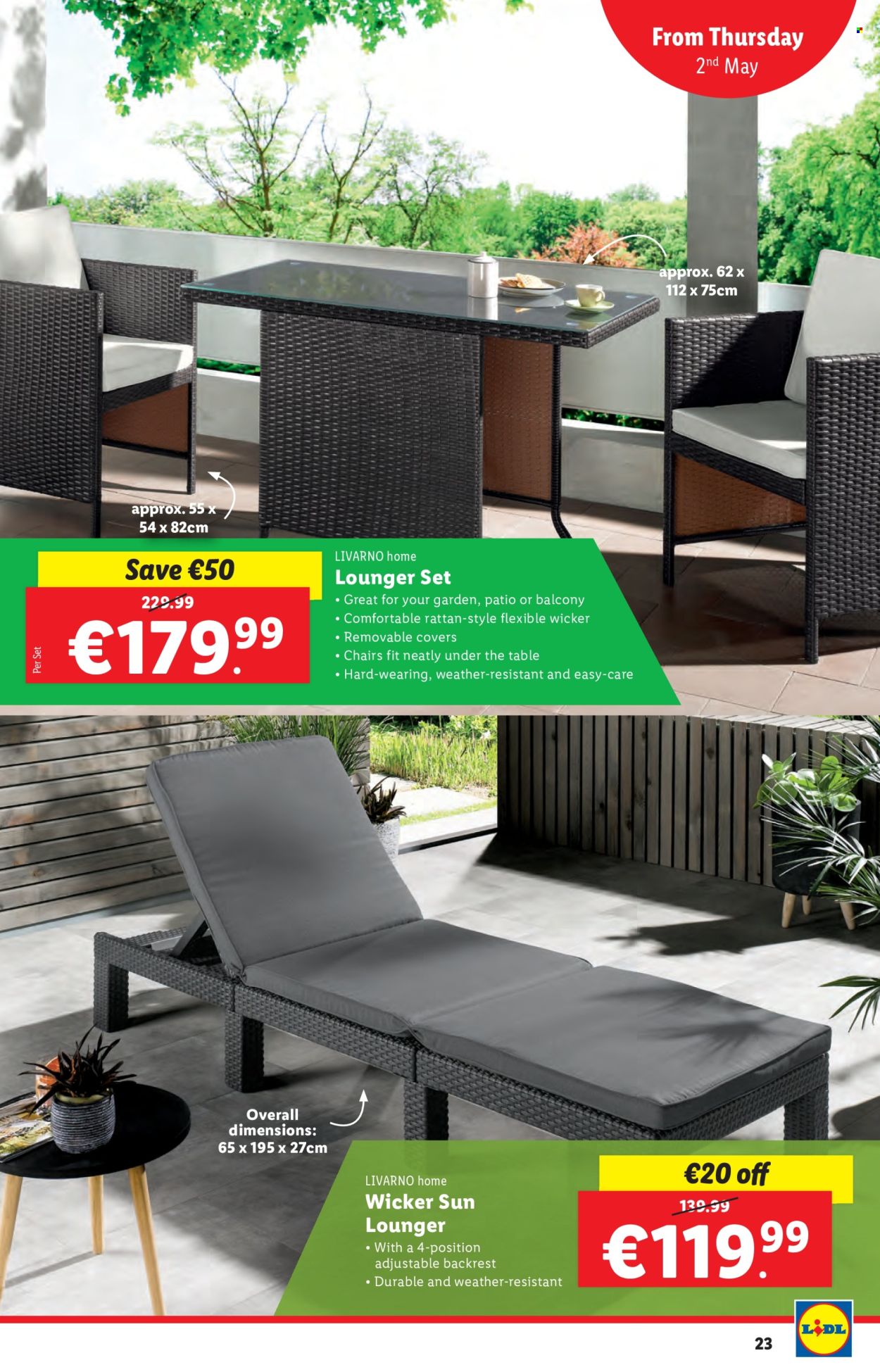 thumbnail - Lidl offer  - 02.05.2024 - 08.05.2024 - Sales products - chair, lounger, back pillow. Page 23.