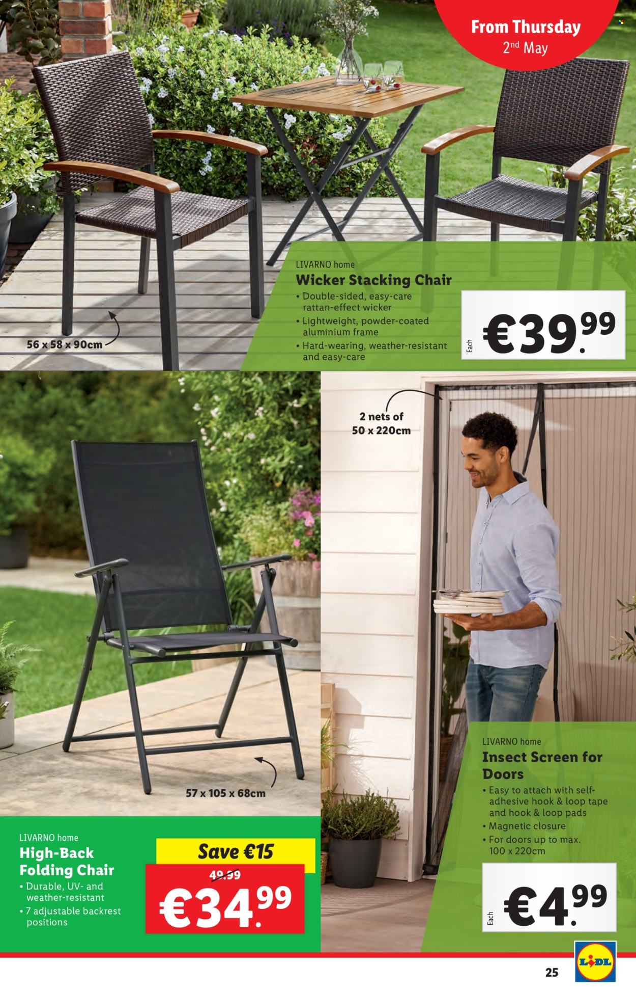 thumbnail - Lidl offer  - 02.05.2024 - 08.05.2024 - Sales products - chair, folding chair, pads, back pillow, adhesive. Page 25.