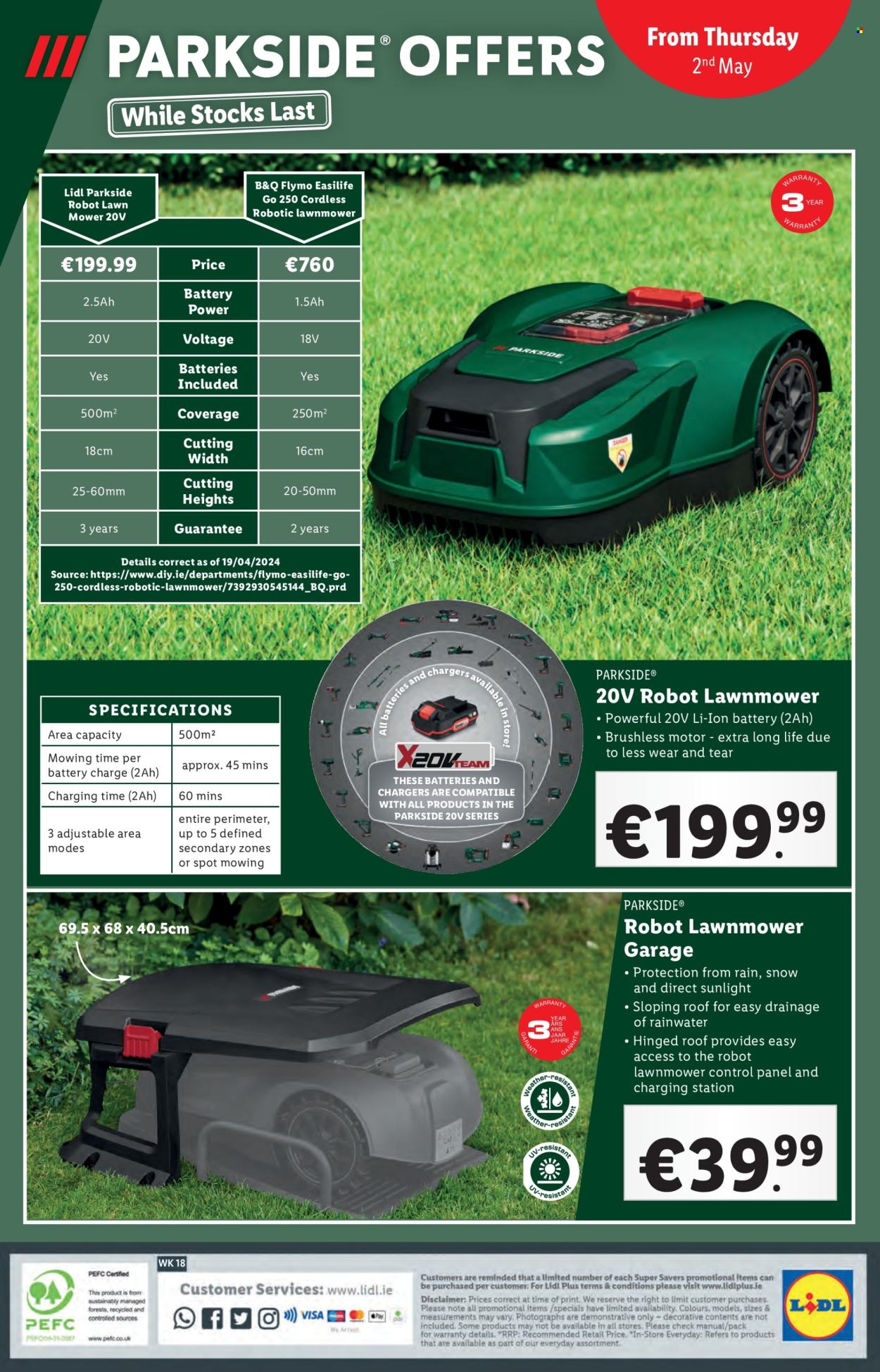 thumbnail - Lidl offer  - 02.05.2024 - 08.05.2024 - Sales products - Perimeter, Sunlight, Parkside, lawn mower, robot lawn mower. Page 36.