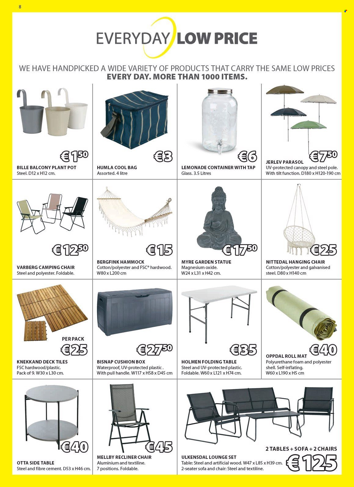 thumbnail - JYSK offer  - 25.04.2024 - 29.05.2024 - Sales products - plant pot, bag, container, chair, camping chair, hammock, statue, garden decoration, hanging chair, storage box, cushion, table, folding table, sidetable, recliner chair. Page 9.