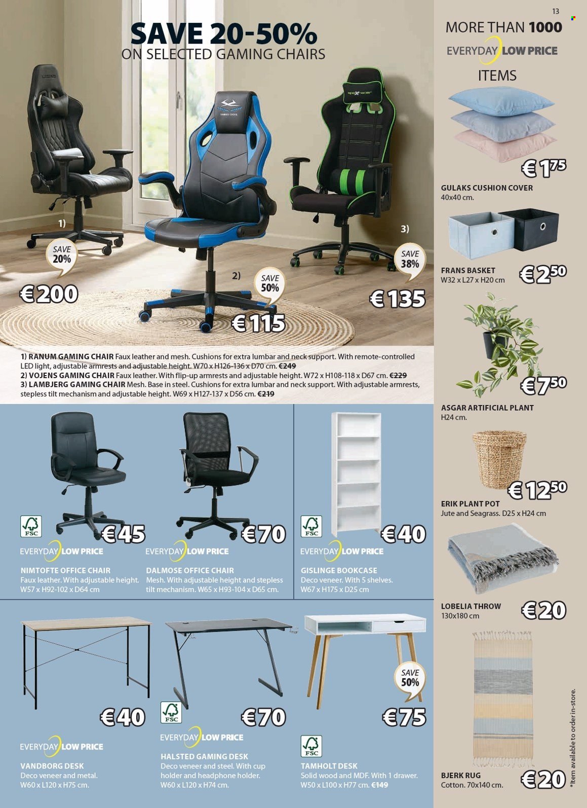 thumbnail - JYSK offer  - 25.04.2024 - 29.05.2024 - Sales products - chair, game chair, office chair, pillow cover, basket, artificial plant, bookcase, plant pot, blanket, desk, gaming desk, rug. Page 14.