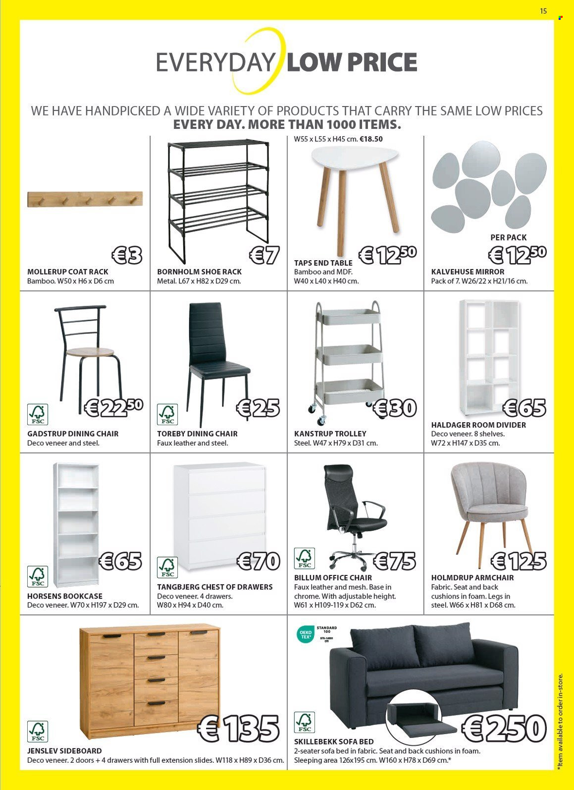 thumbnail - JYSK offer  - 25.04.2024 - 29.05.2024 - Sales products - houseplant, shoe rack, table, end table, mirror, chair, dining chair, trolley, shelves, room divider, bookcase, chest of drawers, office chair, arm chair, sideboard, sofa, sofa bed. Page 16.