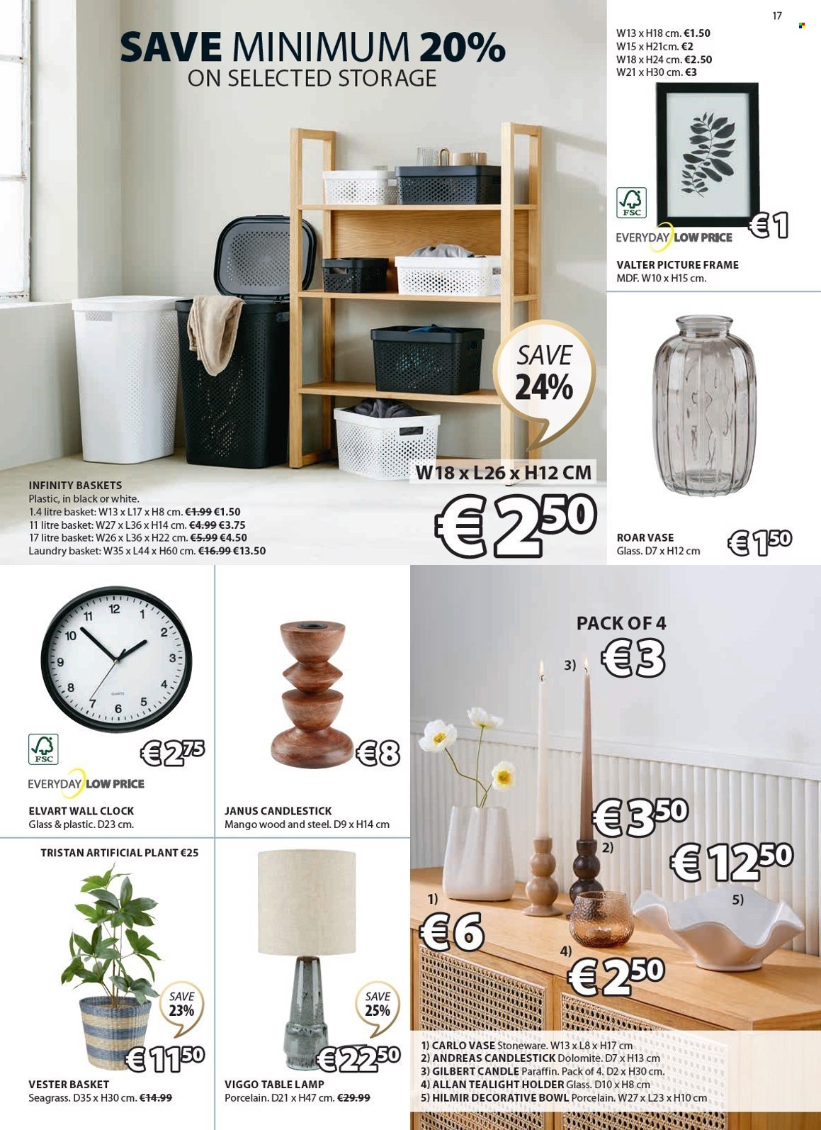 thumbnail - JYSK offer  - 25.04.2024 - 29.05.2024 - Sales products - laundry basket, basket, picture frame, vase, clock, artificial plant, candlestick, lamp, table lamp, candle, tealight holder, holder, bowl. Page 18.
