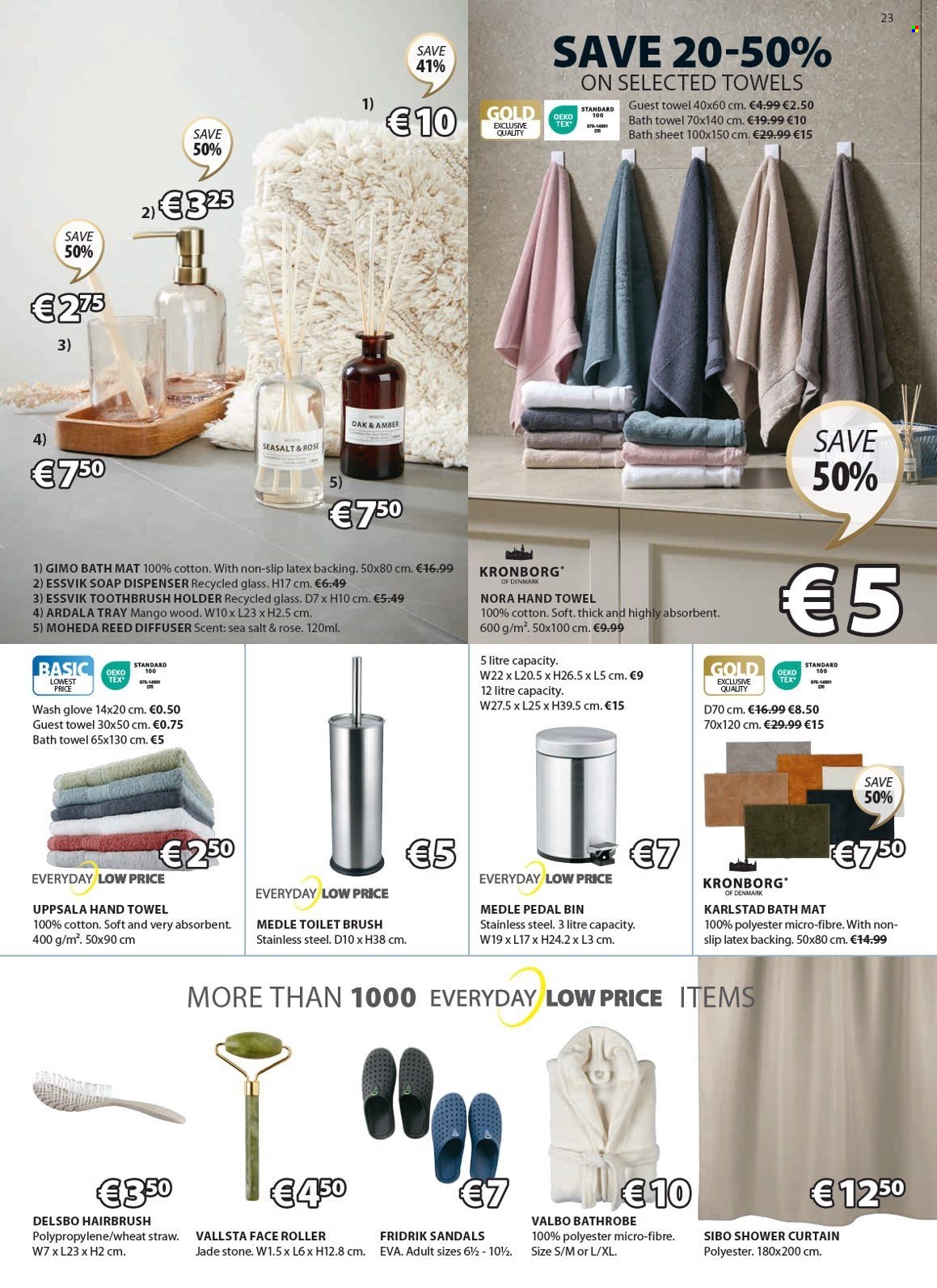 thumbnail - JYSK offer  - 25.04.2024 - 29.05.2024 - Sales products - Kronborg, bath mat, soap dispenser, dispenser, holder, toothbrush holder, tray, diffuser, towel, hand towel, toilet brush, trash can, sandals, bathrobe, shower curtain. Page 24.