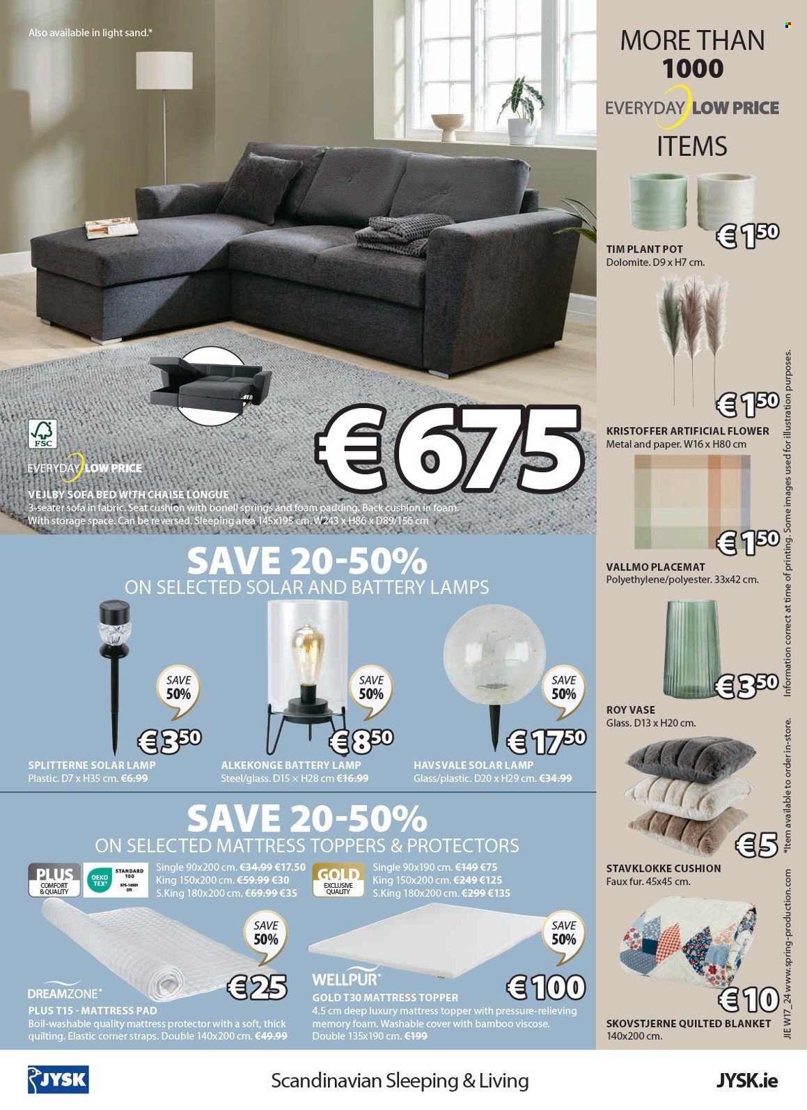 thumbnail - JYSK offer  - 25.04.2024 - 29.05.2024 - Sales products - sofa, sofa bed, sofa with chaise longue, plant pot, artificial flowers, placemat, lamp, solar light, vase, cushion, mattress protector, blanket. Page 25.