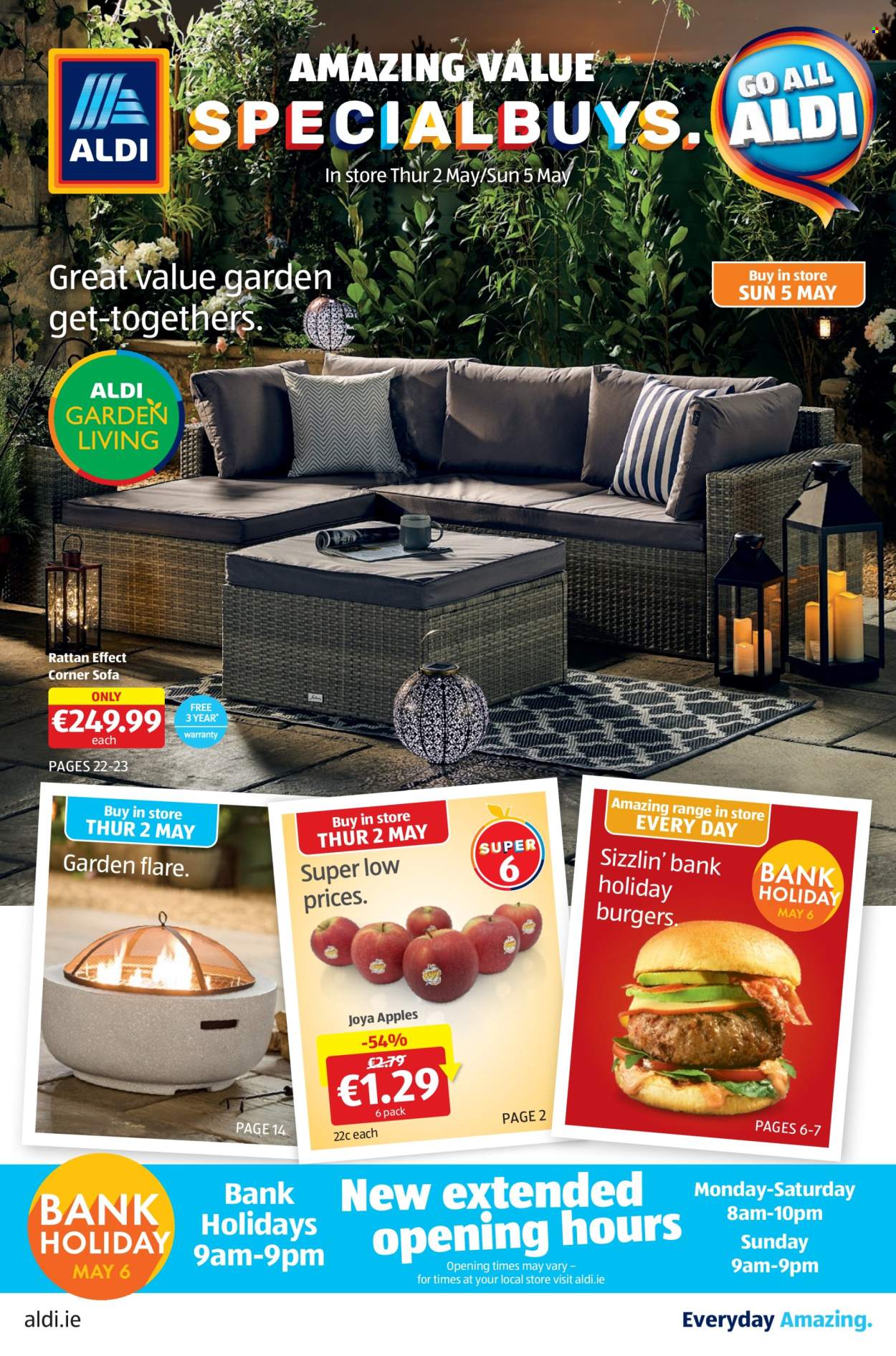 thumbnail - Aldi offer  - 02.05.2024 - 08.05.2024 - Sales products - apples, hamburger. Page 1.
