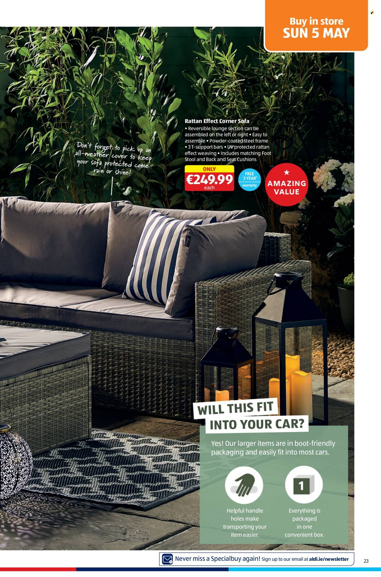 thumbnail - Aldi offer  - 02.05.2024 - 08.05.2024 - Sales products - boots, bars, cushion, stool. Page 23.