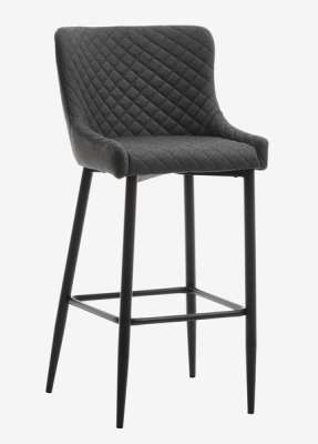 Bar stool PEBRINGE with backrest grey fabric/black