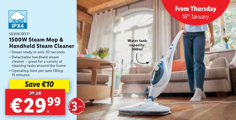 SILVERCREST 1500W Steam Mop & Handheld Steam Cleaner