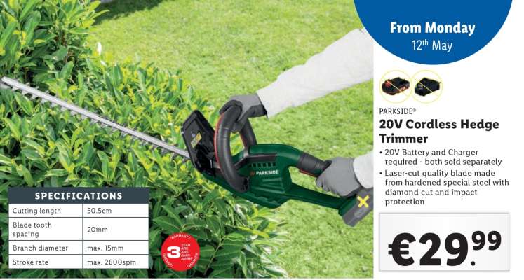 PARKSIDE® 20V Cordless Hedge Trimmer