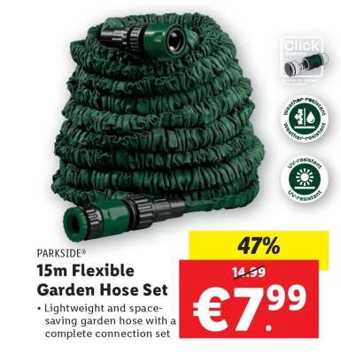 Parkside 15m Flexible Garden Hose Set