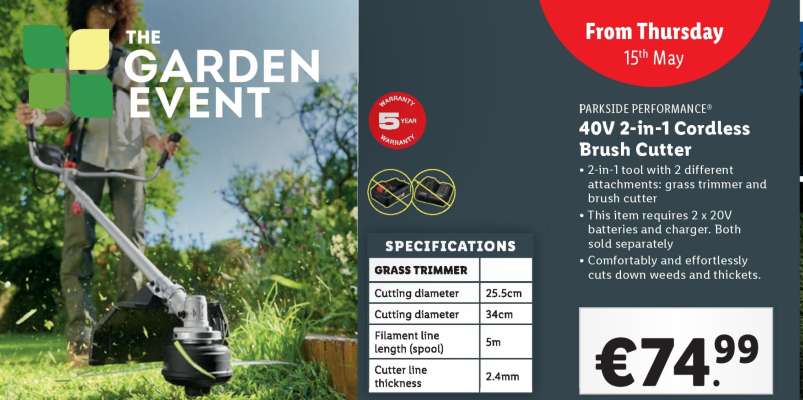PARKSIDE PERFORMANCE 40V 2-in-1 Cordless Brush Cutter