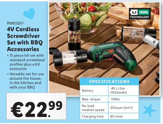 PARKSIDE 4V Cordless Screwdriver Set with BBQ Accessories