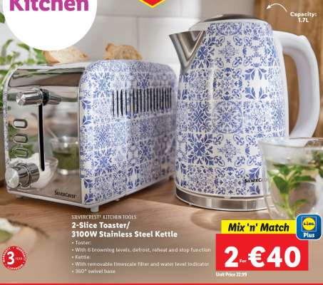2-Slice Toaster/3100W Stainless Steel Kettle