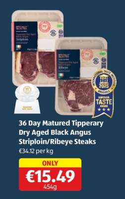 36 Day Matured Tipperary Dry Aged Black Angus Striploin/Ribeye Steaks