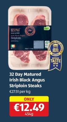 32 Day Matured Irish Black Angus Striploin Steaks